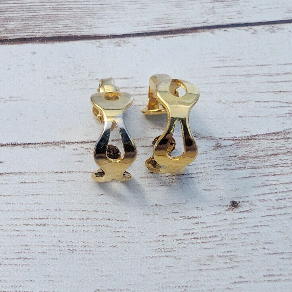 Vintage Clip On Earrings - Gold Tone Cut Out Hoops - Damaged